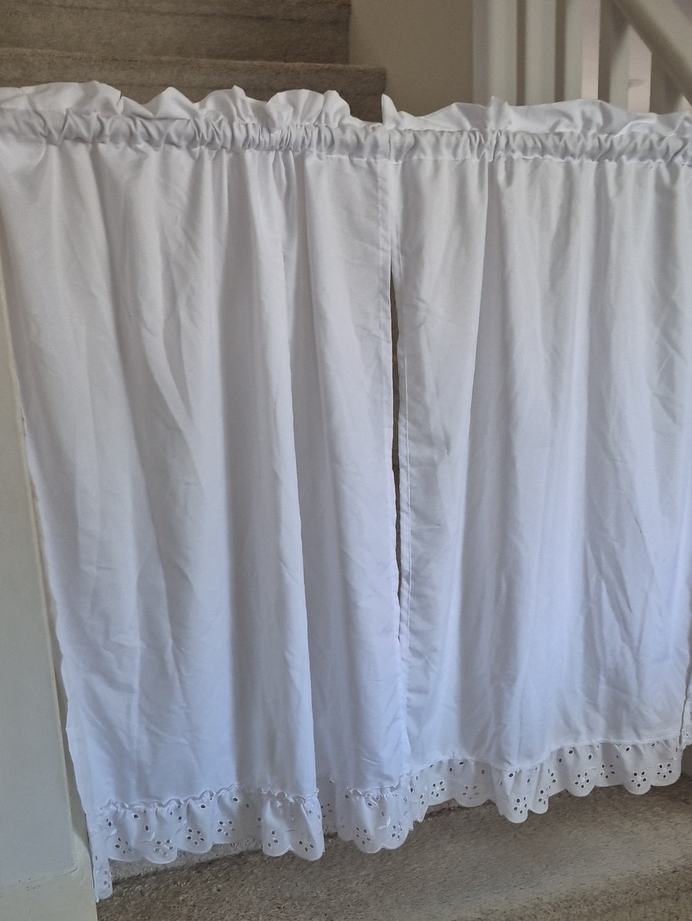 Two White Ruffled Eyelet Curtain Panels 60x35